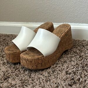 White cork wedge sandals